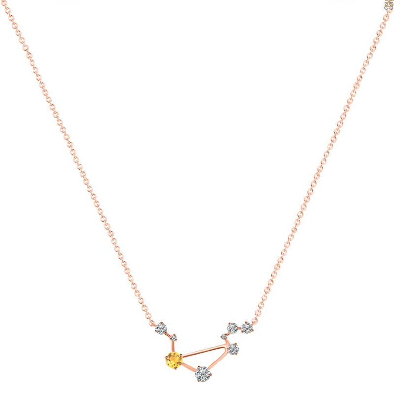 Libra Zodiac Star Constellation Citrine & White Topaz Necklace CIT-RDN-494.