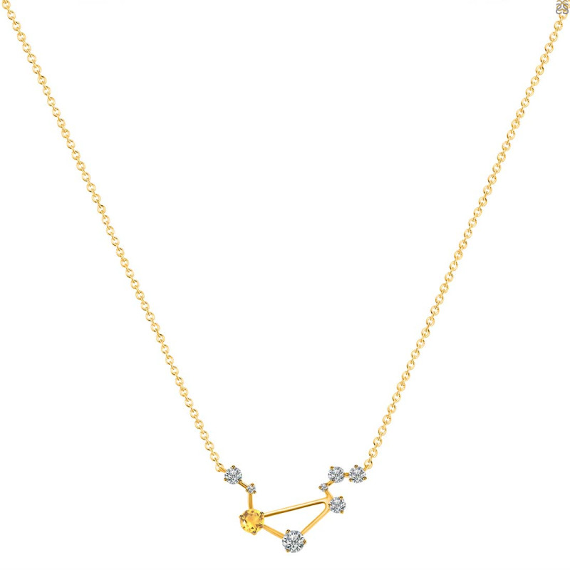 Libra Zodiac Star Constellation Citrine & White Topaz Necklace CIT-RDN-494.