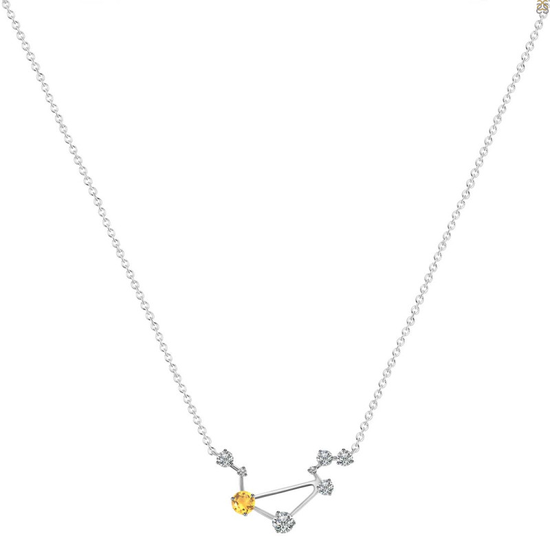 Libra Zodiac Star Constellation Citrine & White Topaz Necklace CIT-RDN-494.
