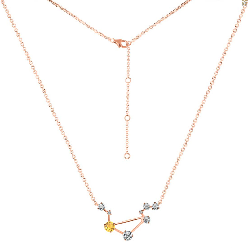 Libra Zodiac Star Constellation Citrine & White Topaz Necklace CIT-RDN-494.
