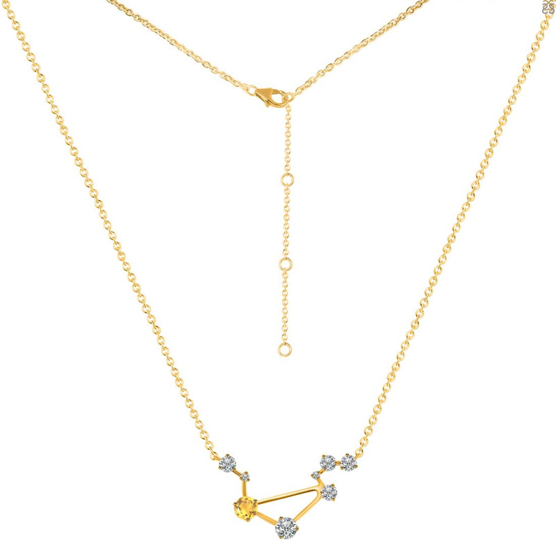 Libra Zodiac Star Constellation Citrine & White Topaz Necklace CIT-RDN-494.