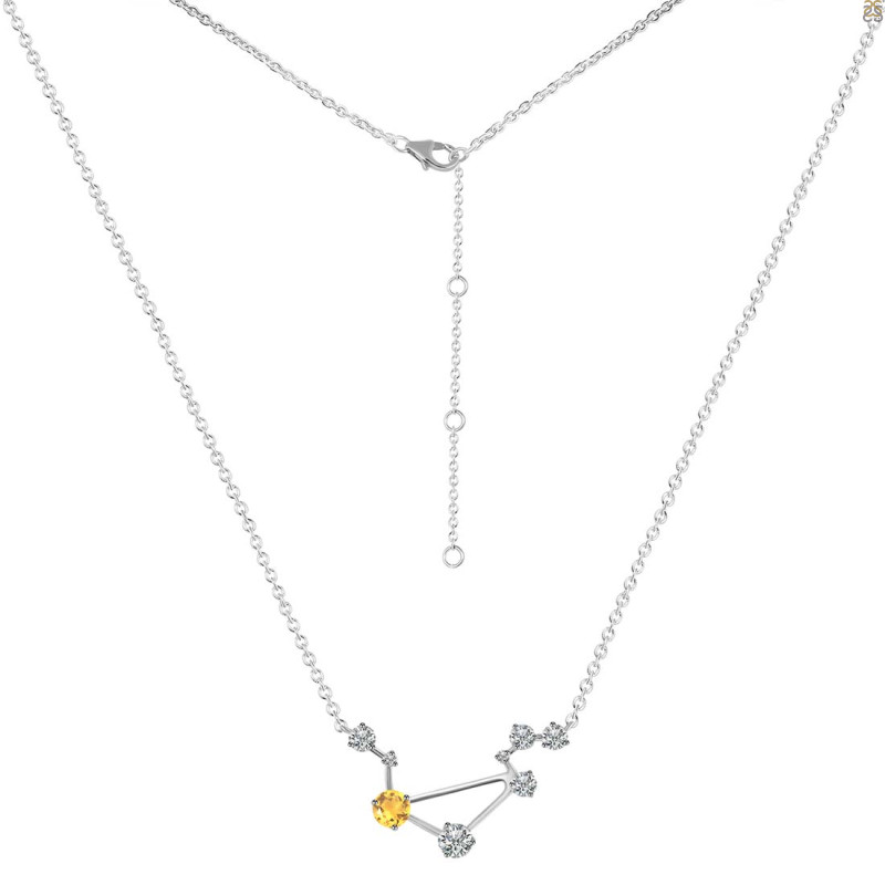 Libra Zodiac Star Constellation Citrine & White Topaz Necklace