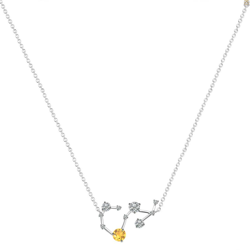 Scorpio Zodiac Star Constellation Citrine & White Topaz Necklace CIT-RDN-495.