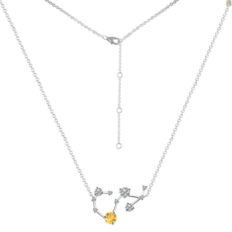 Scorpio Zodiac Star Constellation Citrine & White Topaz Necklace