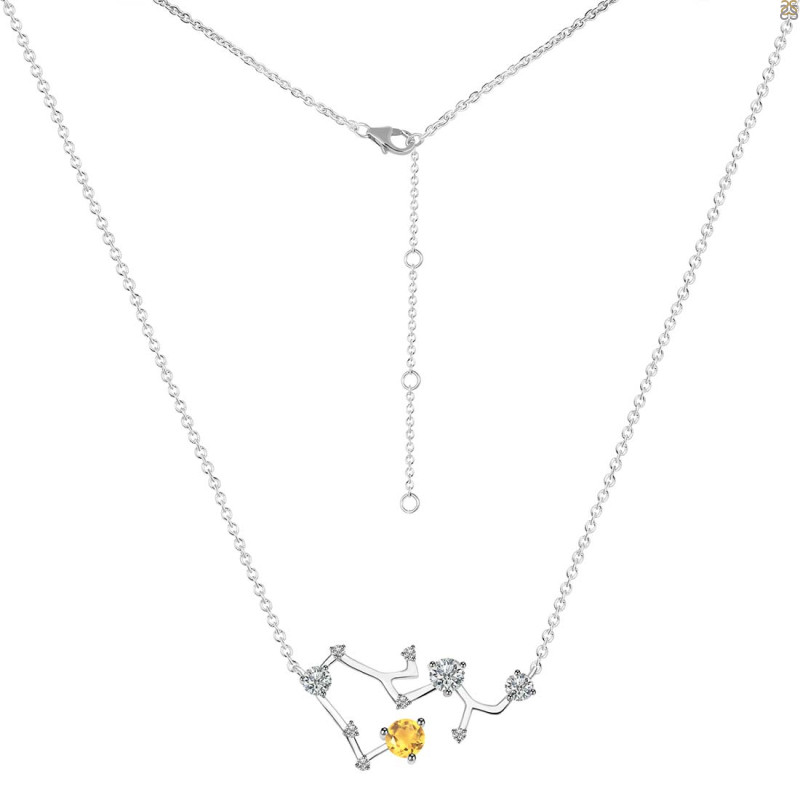 Sagittarius Zodiac Star Constellation Citrine & White Topaz Necklace