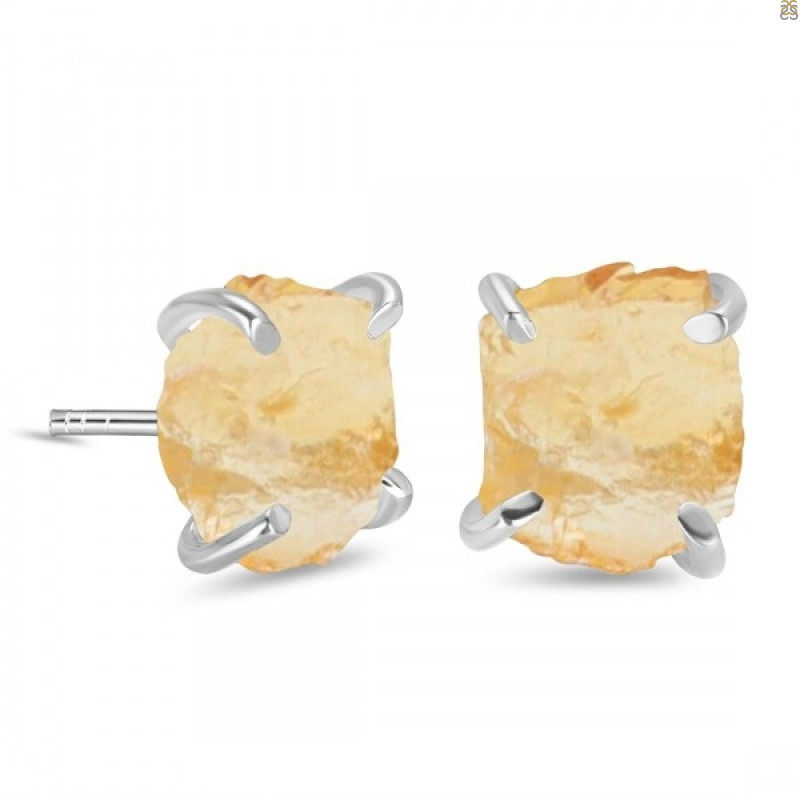 Citrine Raw Crystal Stud Earring