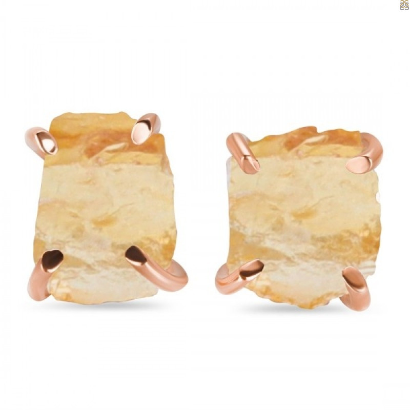 Citrine Raw Crystal Stud Earring CIT-RE-200.
