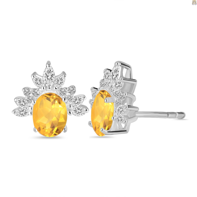 Citrine & White Topaz Stud Earring