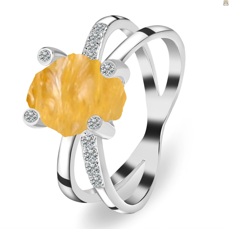 Citrine Raw Crystal & White Topaz Ring