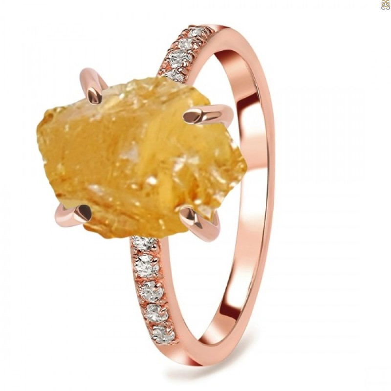 Citrine Raw Crystal & White Topaz Ring CIT-RR-397.