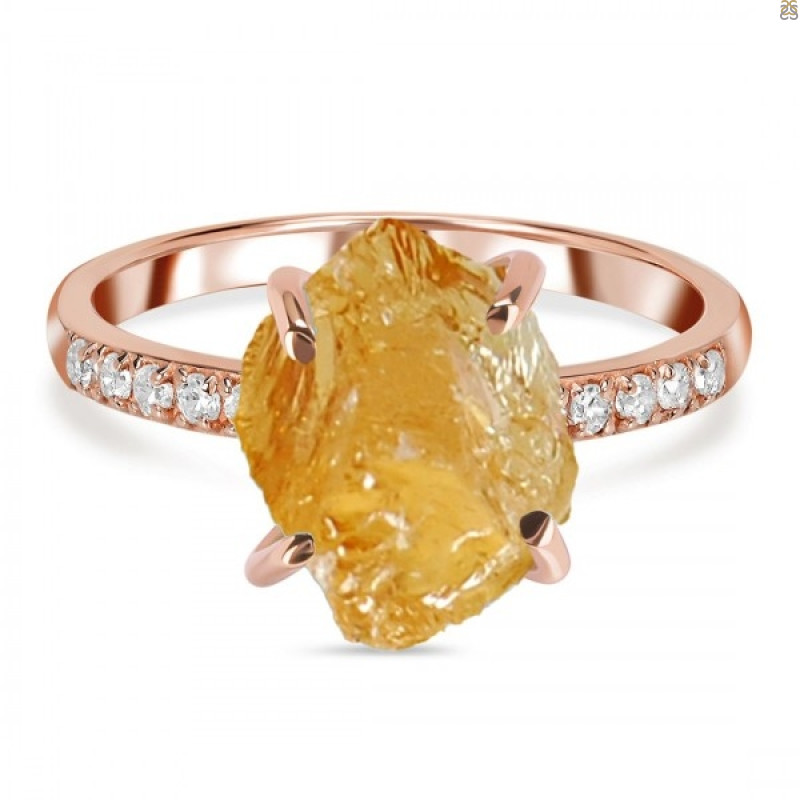 Citrine Raw Crystal & White Topaz Ring CIT-RR-397.