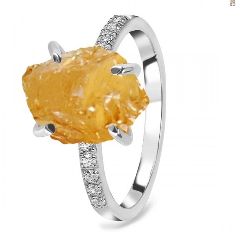 Citrine Raw Crystal & White Topaz Ring