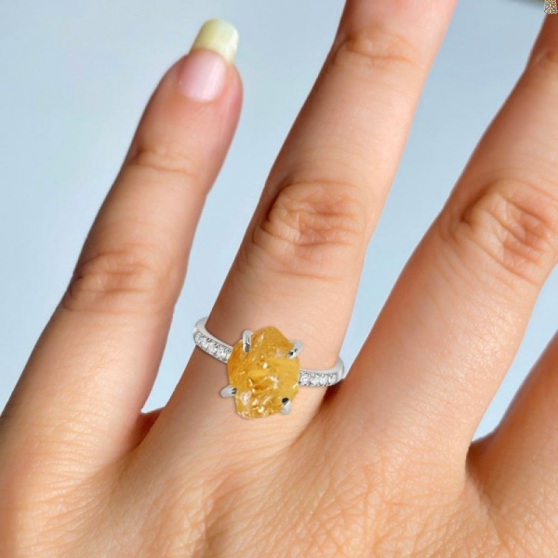 Citrine Raw Crystal & White Topaz Ring CIT-RR-397.