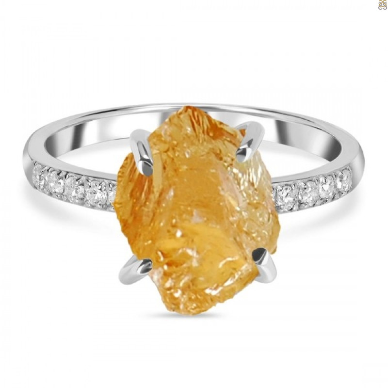 Citrine Raw Crystal & White Topaz Ring CIT-RR-397.