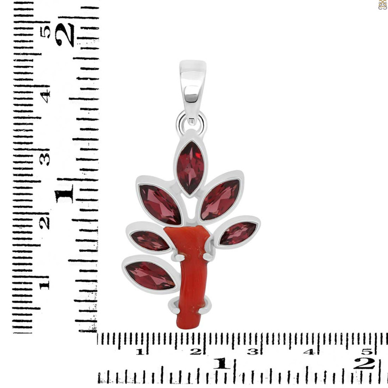 Red Coral/Garnet Pendant-2SP COR-1-103