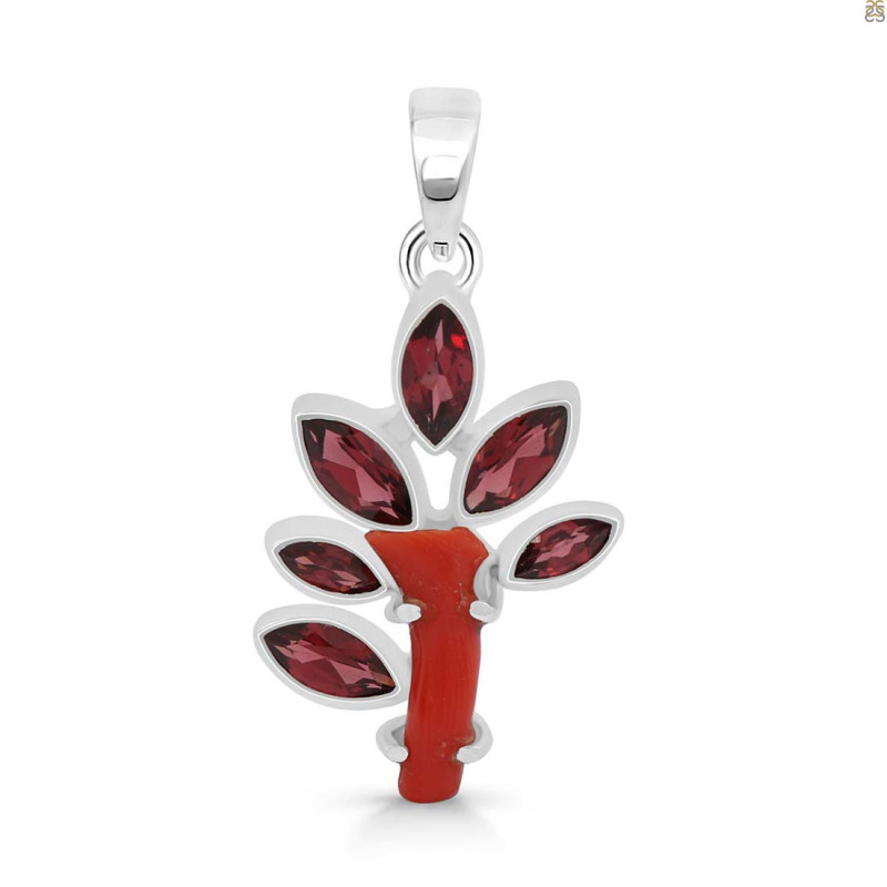 Red Coral/Garnet Pendant-2SP COR-1-103