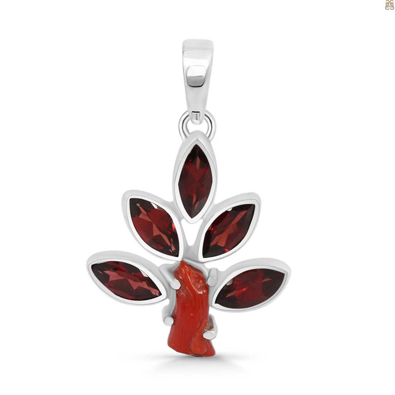 Red Coral/Garnet Pendant-2SP COR-1-106