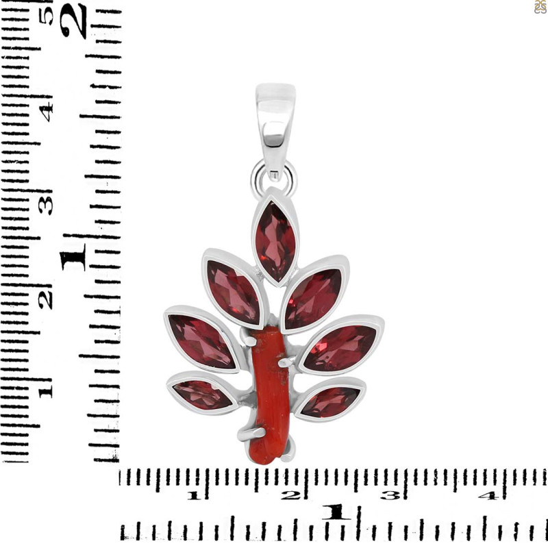 Red Coral/Garnet Pendant-2SP COR-1-107
