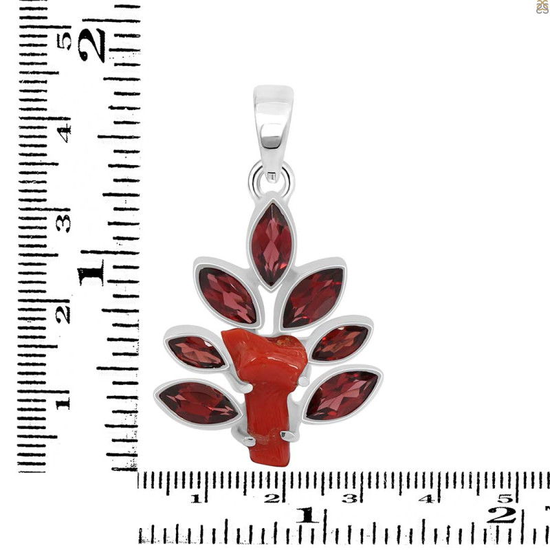 Red Coral/Garnet Pendant-2SP COR-1-108