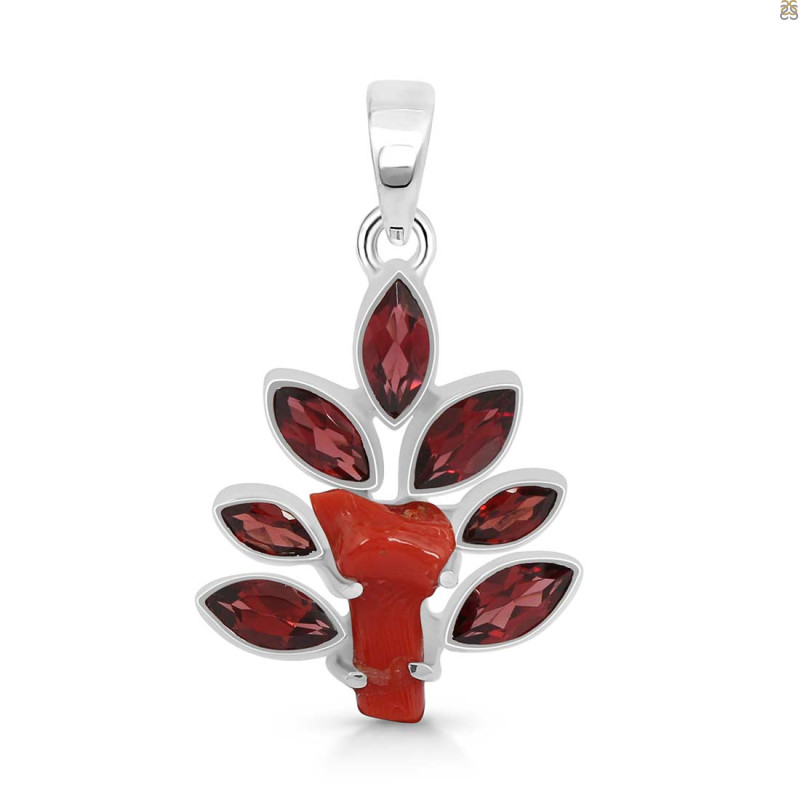 Red Coral/Garnet Pendant-2SP COR-1-108