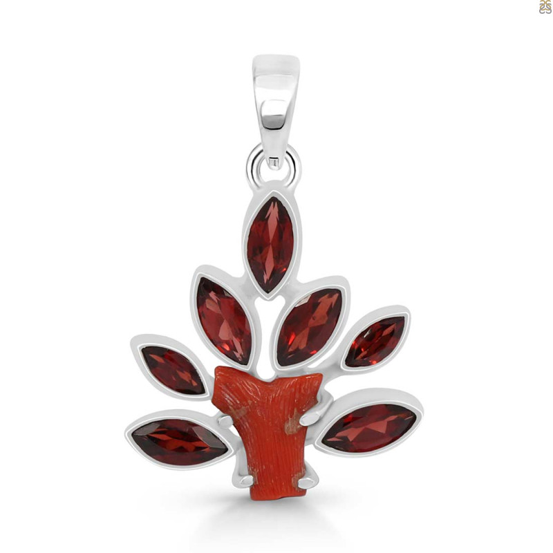 Red Coral/Garnet Pendant-2SP COR-1-109