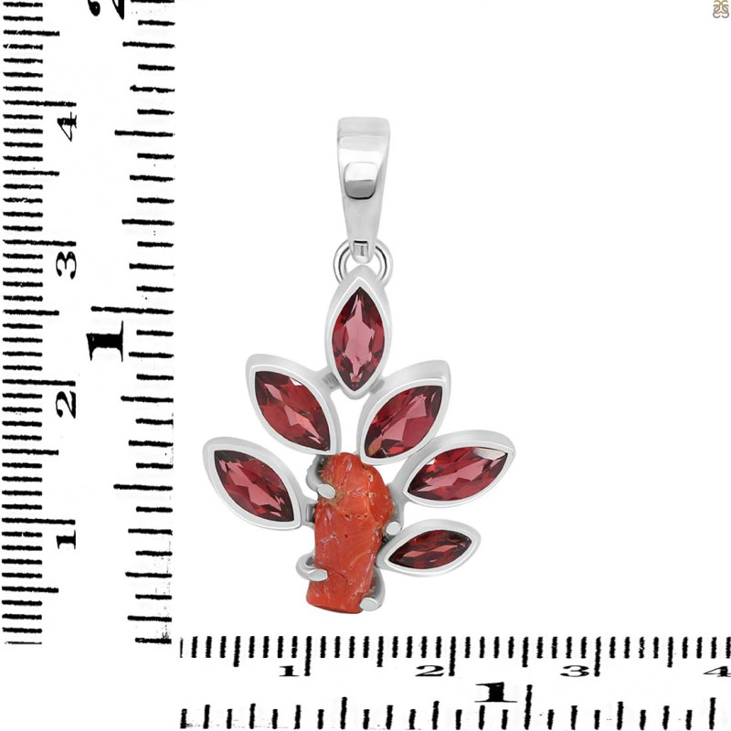 Red Coral/Garnet Pendant-2SP COR-1-111