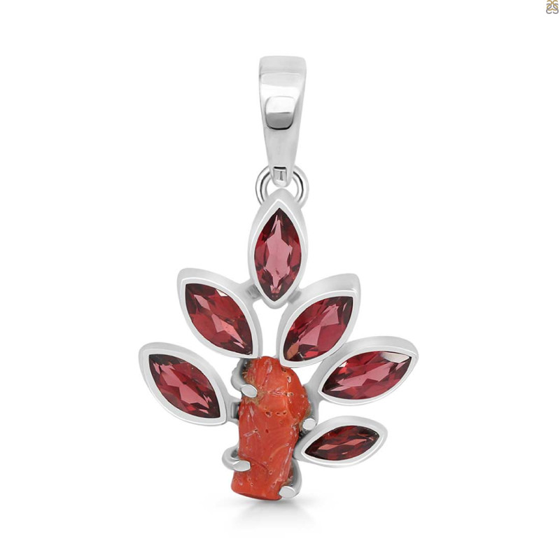 Red Coral/Garnet Pendant-2SP COR-1-111