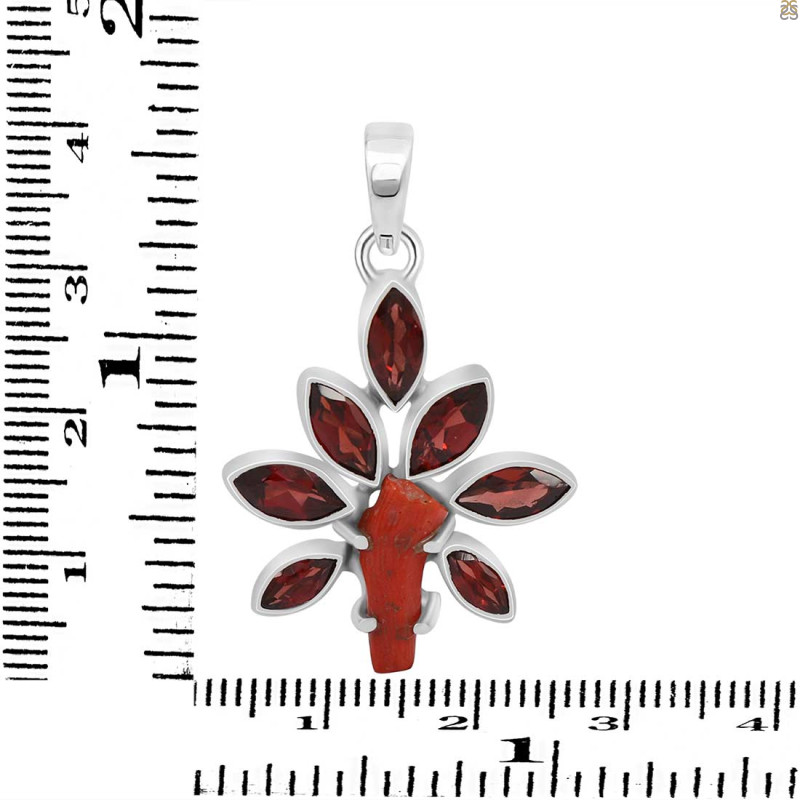 Red Coral/Garnet Pendant-2SP COR-1-112