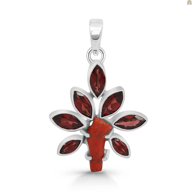 Red Coral/Garnet Pendant-2SP COR-1-112