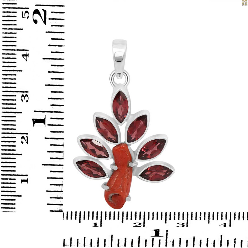 Red Coral/Garnet Pendant-2SP COR-1-114