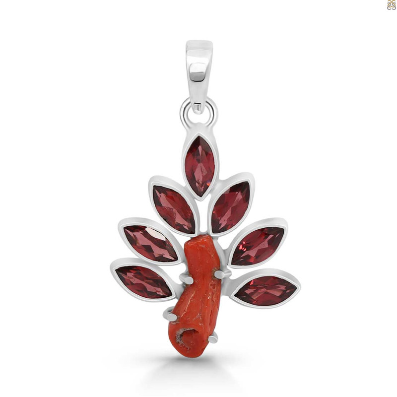 Red Coral/Garnet Pendant-2SP COR-1-114