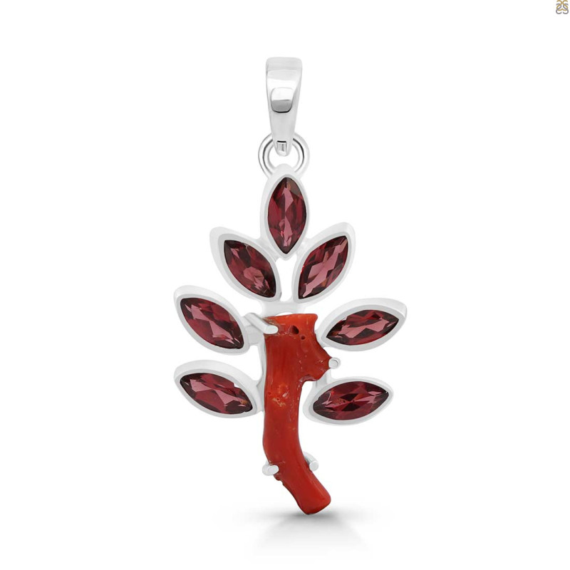 Red Coral/Garnet Pendant-2SP COR-1-115