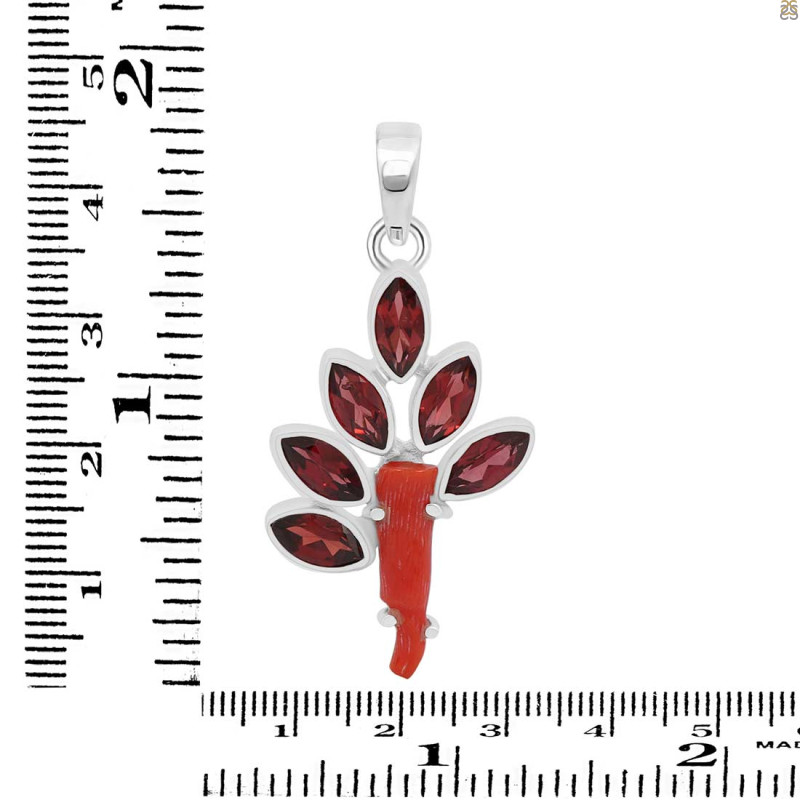 Red Coral/Garnet Pendant-2SP COR-1-117