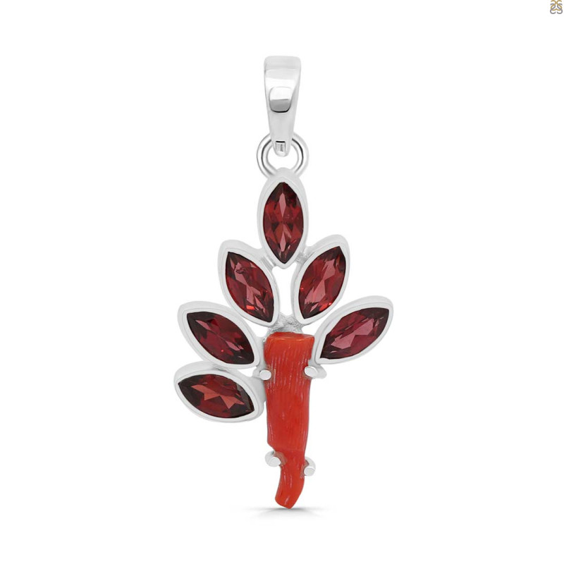 Red Coral/Garnet Pendant-2SP COR-1-117