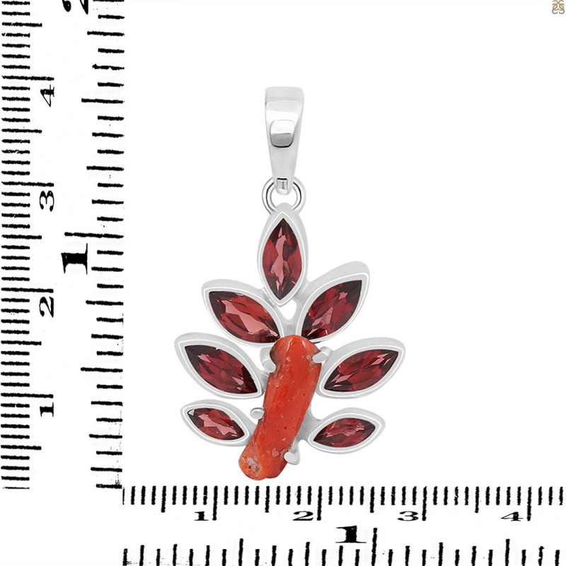 Red Coral/Garnet Pendant-2SP COR-1-119