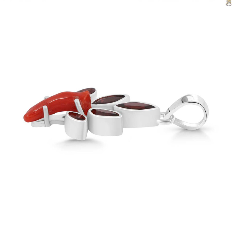Red Coral/Garnet Pendant-2SP COR-1-120