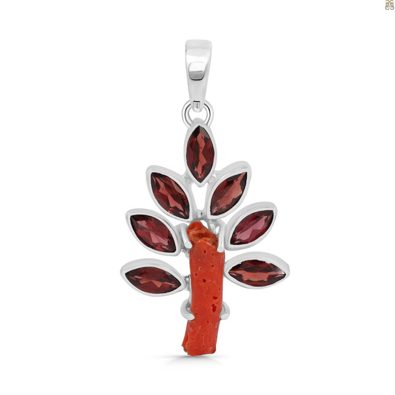 Red Coral/Garnet Pendant-2SP COR-1-121
