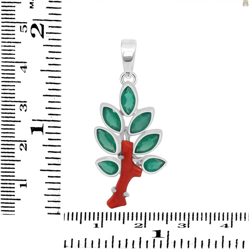 Red Coral/Green Onyx Pendant-2SP COR-1-138
