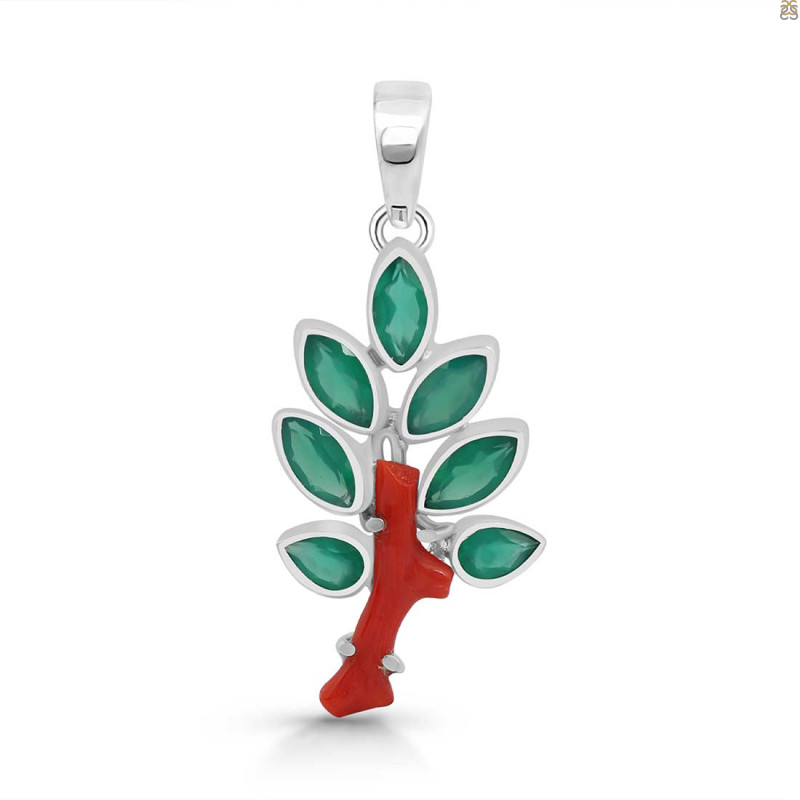 Red Coral/Green Onyx Pendant-2SP COR-1-138