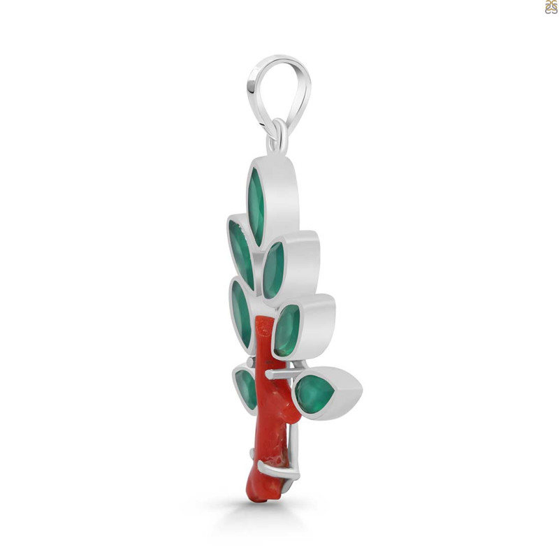 Red Coral/Green Onyx Pendant-2SP COR-1-138