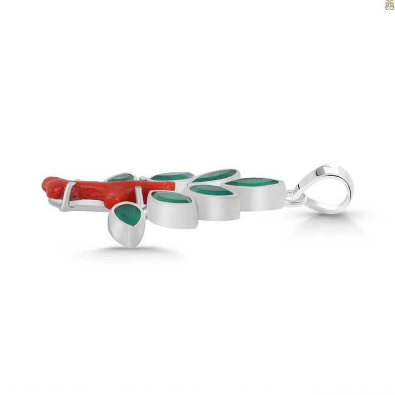 Red Coral/Green Onyx Pendant-2SP COR-1-138