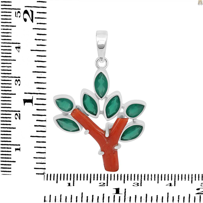 Red Coral/Green Onyx Pendant-2SP COR-1-140