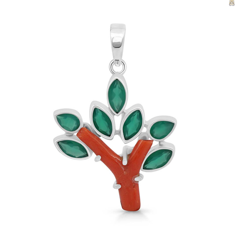 Red Coral/Green Onyx Pendant-2SP COR-1-140