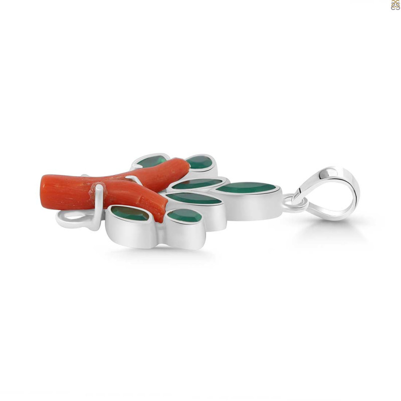 Red Coral/Green Onyx Pendant-2SP COR-1-140