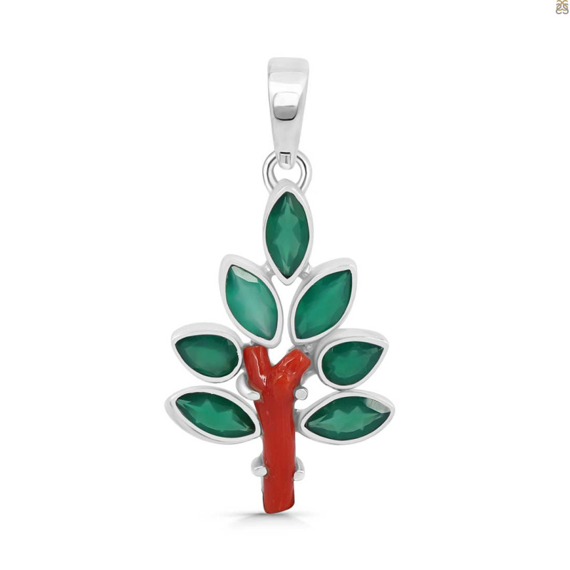 Red Coral/Green Onyx Pendant-2SP COR-1-141