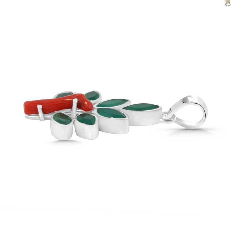 Red Coral/Green Onyx Pendant-2SP COR-1-141