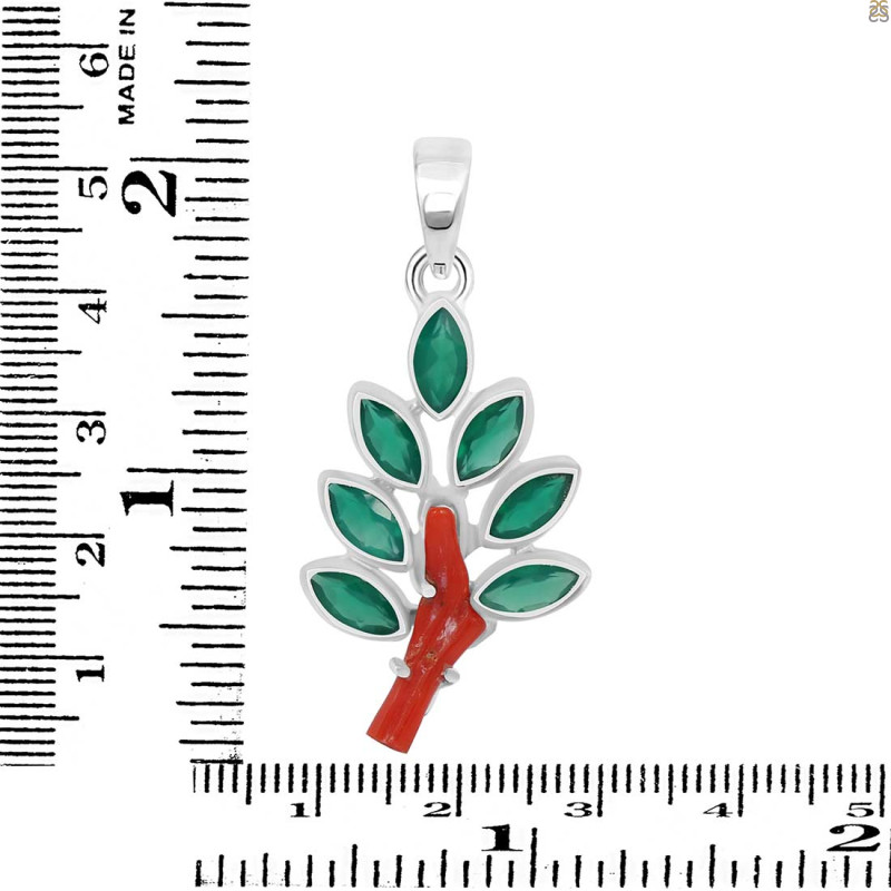 Red Coral/Green Onyx Pendant-2SP COR-1-143