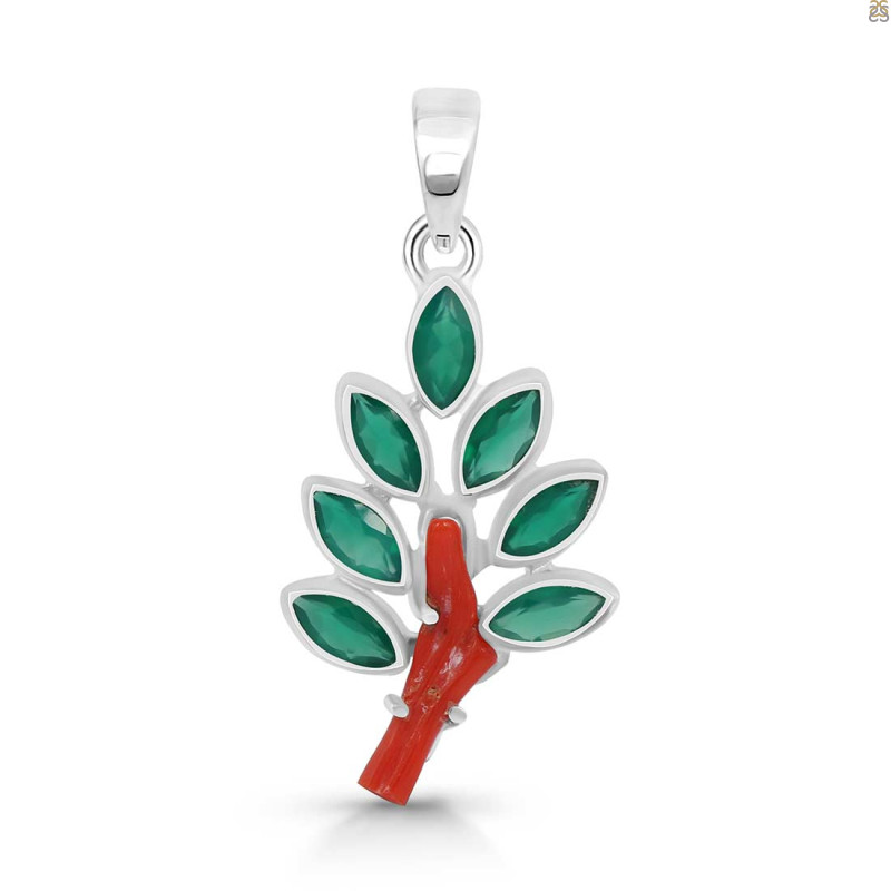 Red Coral/Green Onyx Pendant-2SP COR-1-143