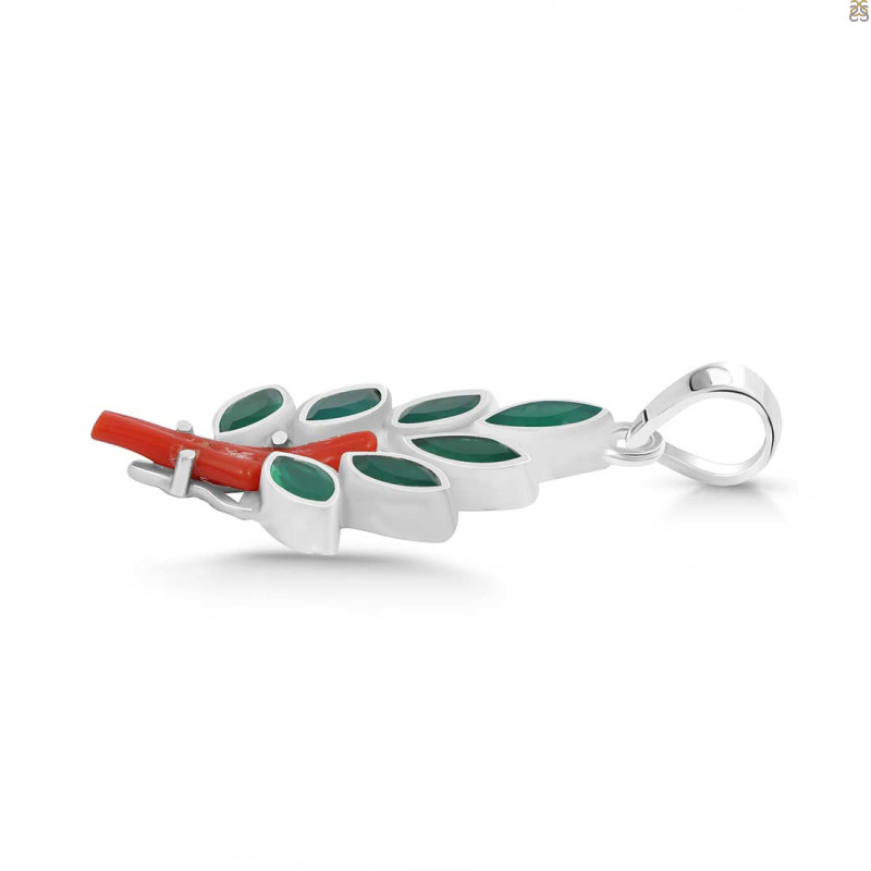 Red Coral/Green Onyx Pendant-2SP COR-1-143