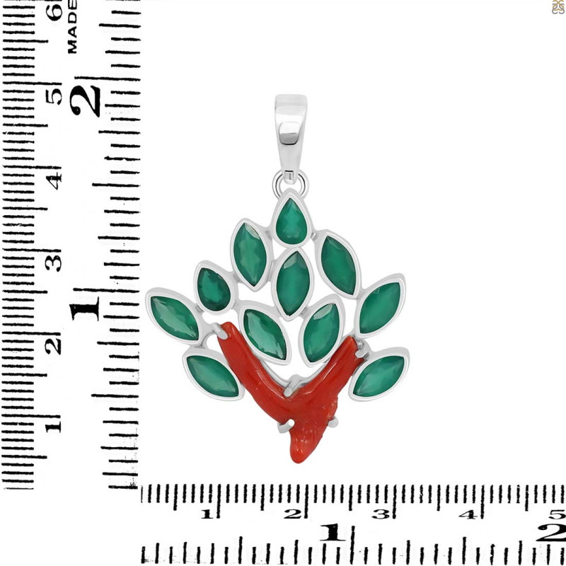 Red Coral/Green Onyx Pendant-2SP COR-1-161